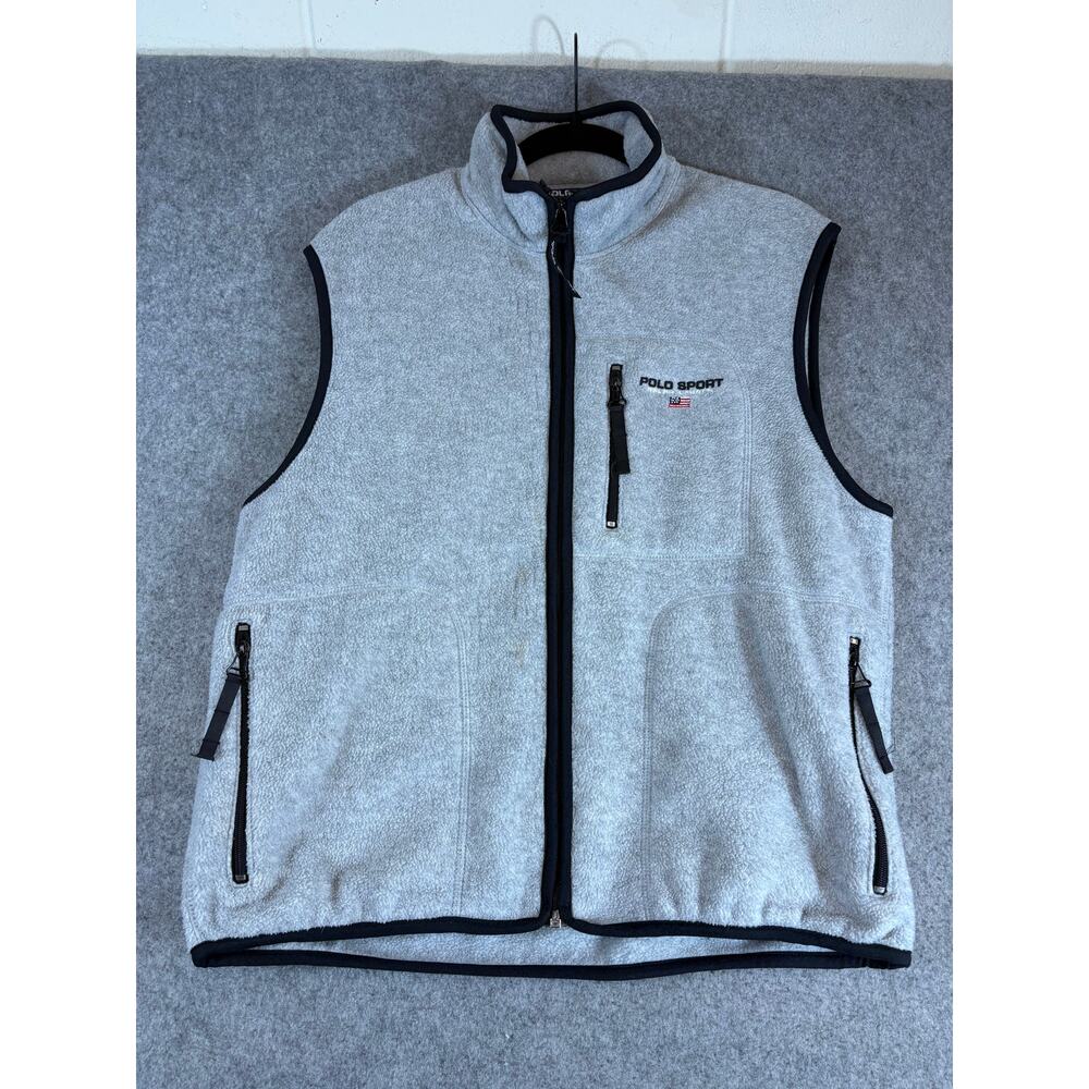 Vintage 90s Polo Sport Ralph Lauren Jacket Vest Mens Gray Full Zip USA Fleece XL